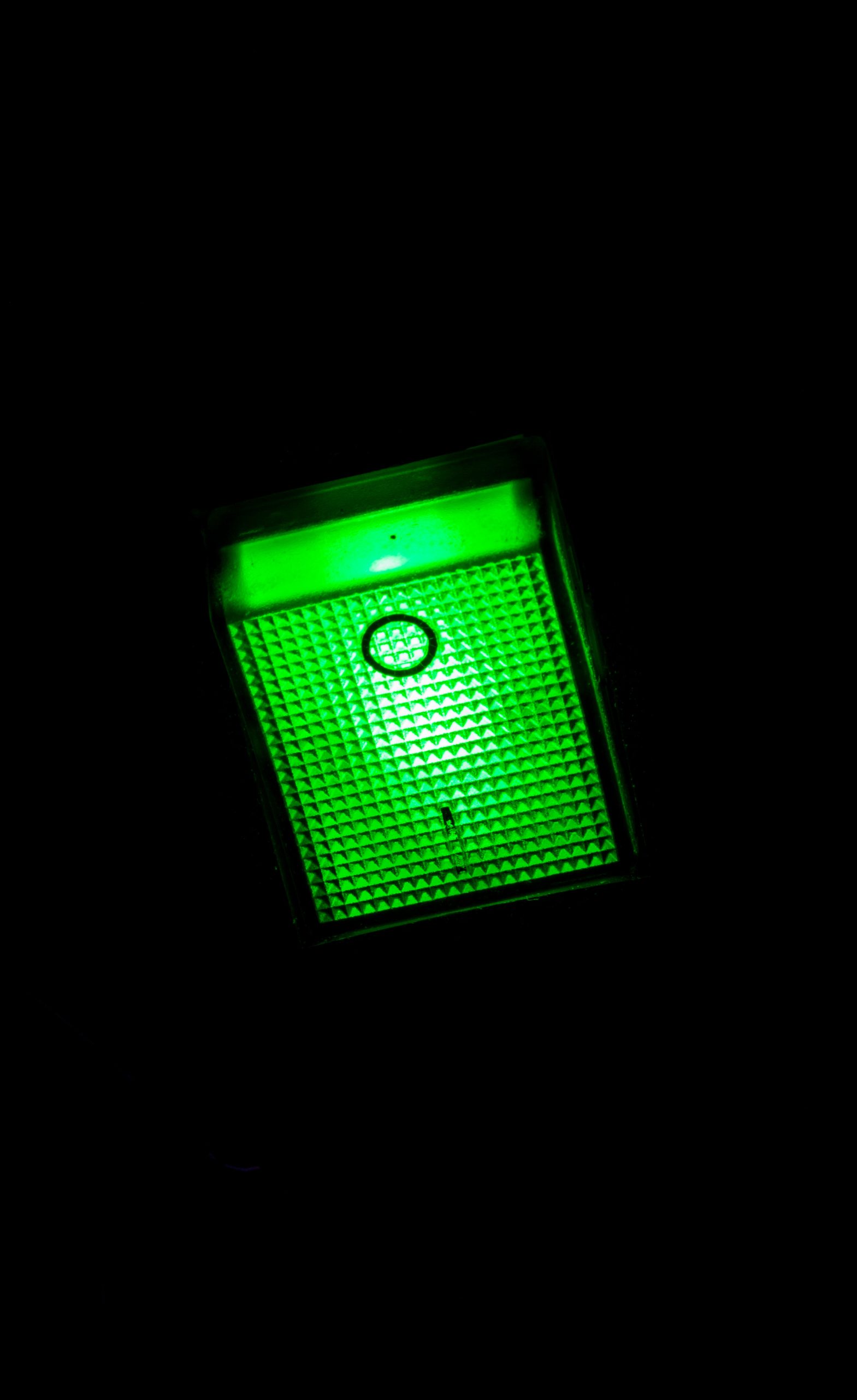 Green Main power switch shine and light