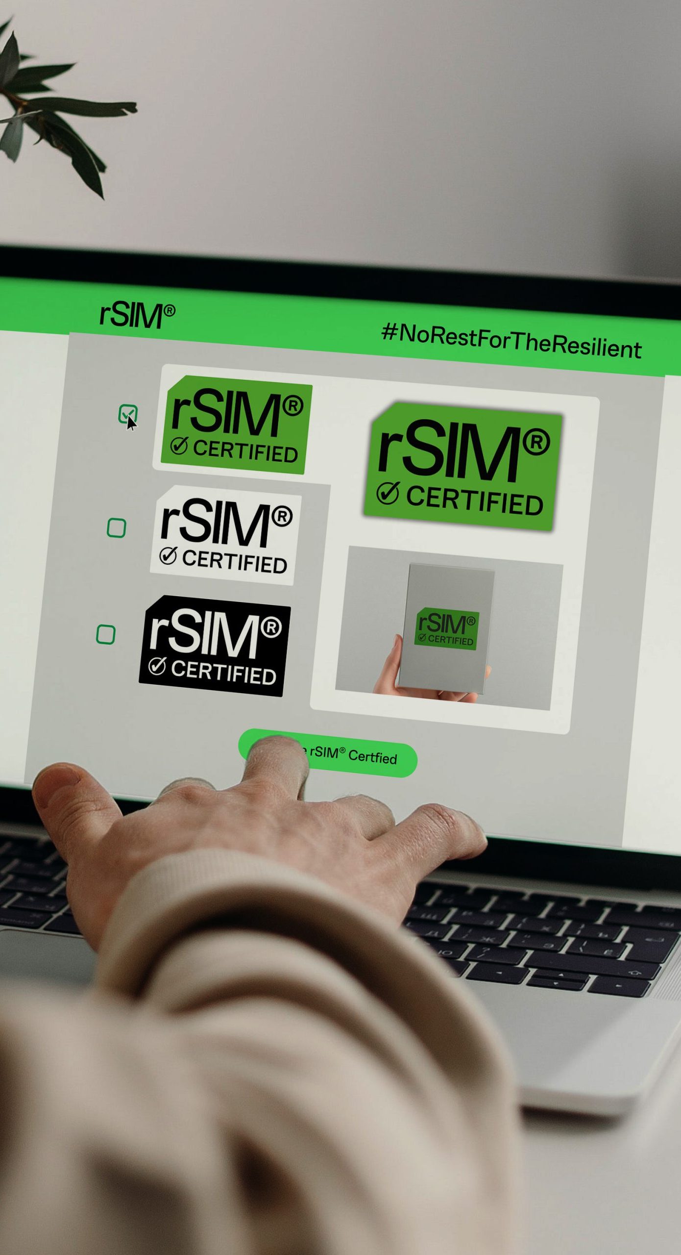 User on laptop selecting rSIM certified colour options